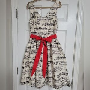 Modcloth Musical Note Dress with Red Bow.